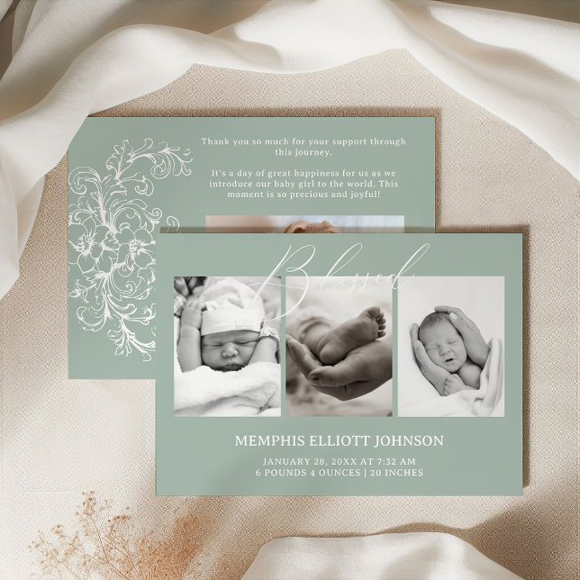 Invitación Bebé Verde Floral Vintage Atemporal (Subido por el creador)