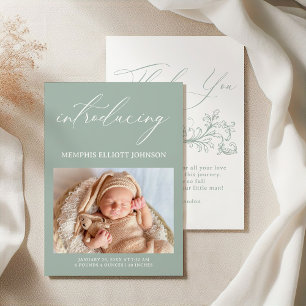 Invitación Bebé Verde Floral Vintage Atemporal
