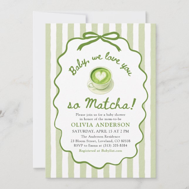 Invitación Bebé Verde Salvia Te amamos tanto Fiesta de Bebé M (Anverso)