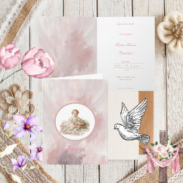 Invitación Bebé vintage Baptismo doblado