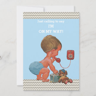 Invitación Bebé vintage en Chevrons Gris Baby Shower
