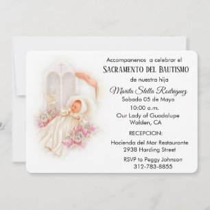 Invitación Bebé Vintage Español Escritura Floral Católica