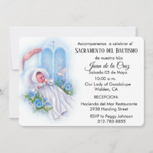 Invitación Bebé Vintage Español Escritura Floral Católica