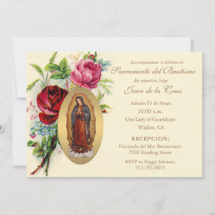Invitación Bebé Vintage Español Escritura Floral Católica Inv