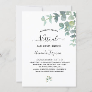 Invitación Bebé virtual Ducha verde eucalipto blanco