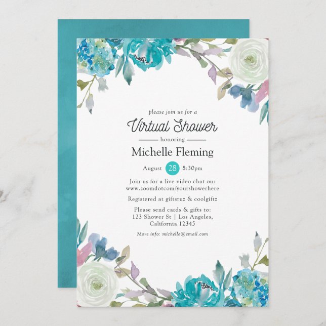 Invitación Bebé virtual pastel floral o ducha de novia (Anverso / Reverso)