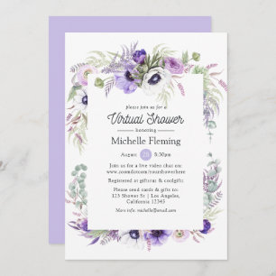 Invitación Bebé virtual violeta y agitado con flores o ducha