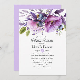 Invitación Bebé virtual violeta y agitado con flores o ducha