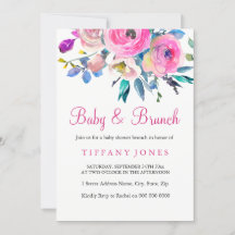 Bebé y Brunch floral color rosa invitan