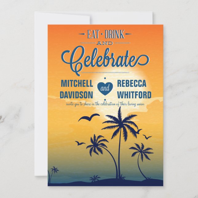 Invitación Bebe y celebra el Boda de verano del atardecer (Anverso)