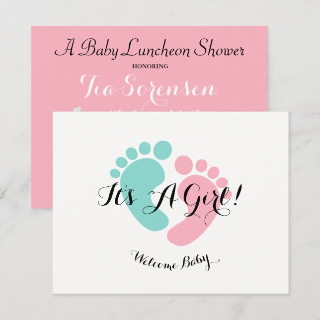 Invitación Bebé y CO Bebé Rosa revelan Fiesta Baby Shower (Anverso / Reverso)