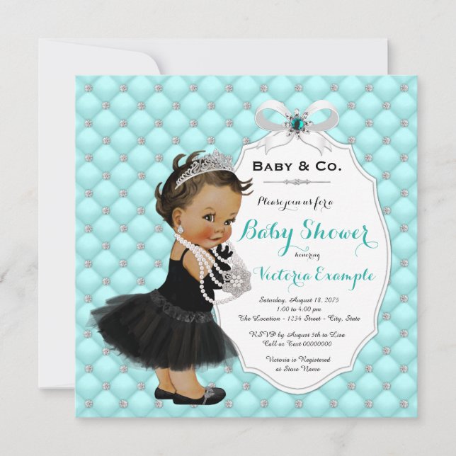 Invitación Bebé y compañía Verde azulada Blue Ethnic Baby Sho (Anverso)