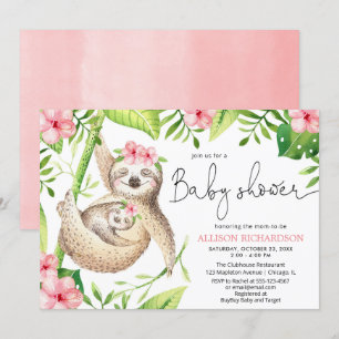 Invitación Bebé y mamá perezoso chica verde rosa bebé ducha