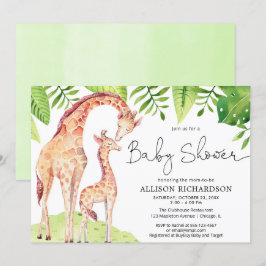 Invitación Bebé y mami jirafa safari verde ducha bebé