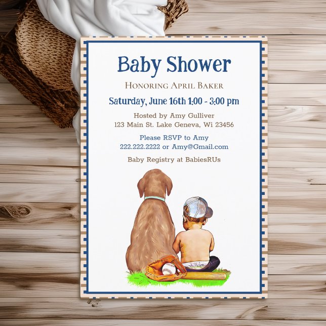 Invitación Bebé y perro de béisbol tema Baby Shower (Subido por el creador)