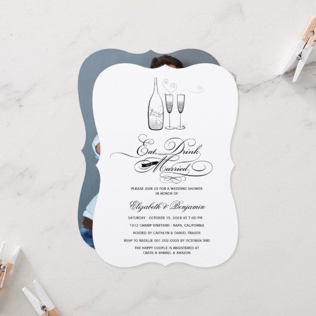 Invitación Bebe y sé Boda de champán de plata casada (Anverso/Reverso In Situ)