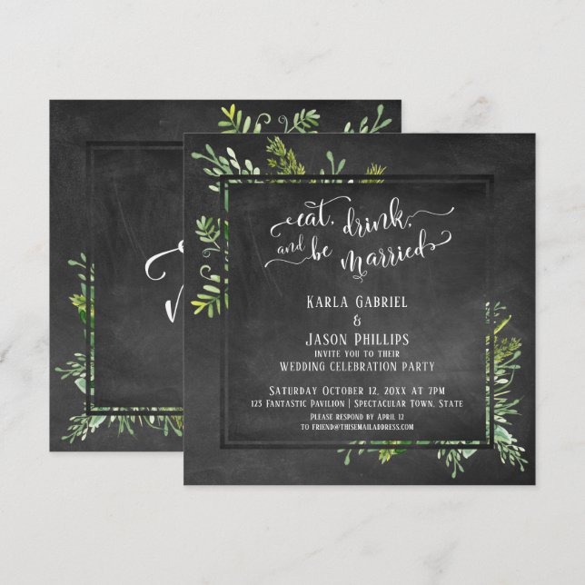 Invitación Bebe y sé casada con la vegetación Bouquet Chalkbo (Anverso / Reverso)