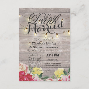 Invitación Bebe y sé casada cuerda ligero de madera rústica