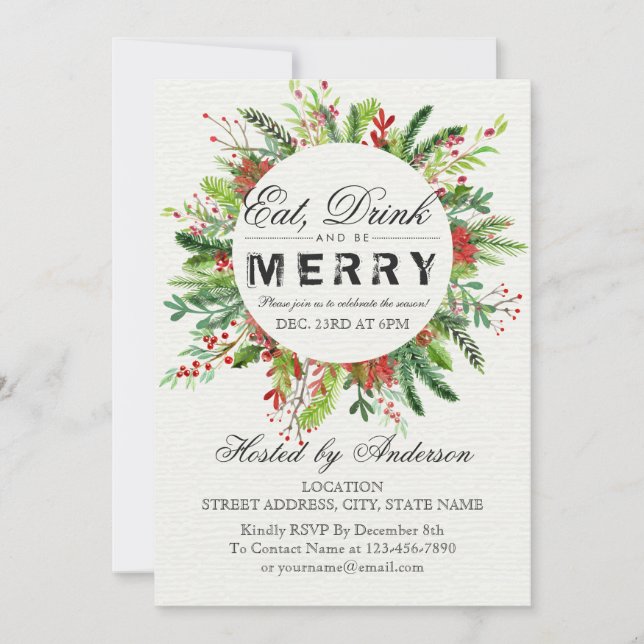 Invitación Bebe y sé feliz fiesta de Navidad (Anverso)