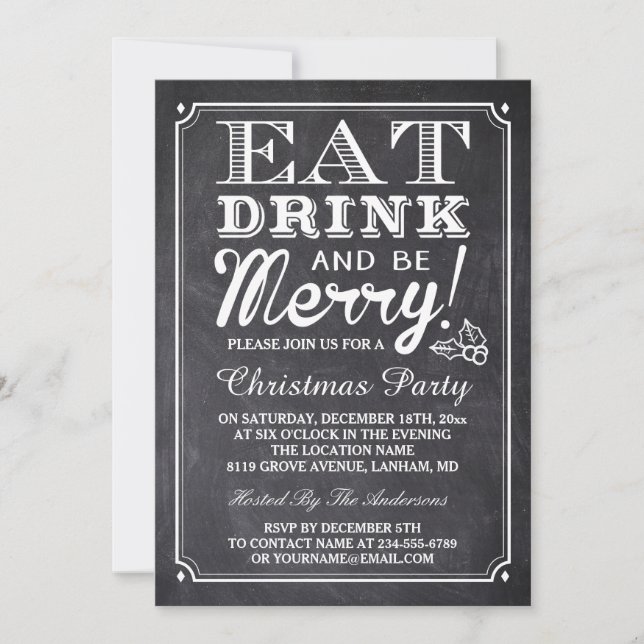 Invitación Bebe y sé Fiesta de los Navidades de la pizarra de (Anverso)