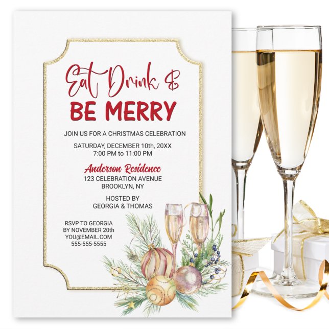 Invitación Bebe y sé Fiesta de Navidades de champán de merry (Subido por el creador)