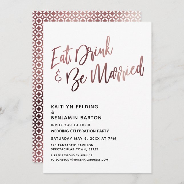 Invitación Bebe y sé Rosa casado Recepción de Boda de Oro (Anverso / Reverso)