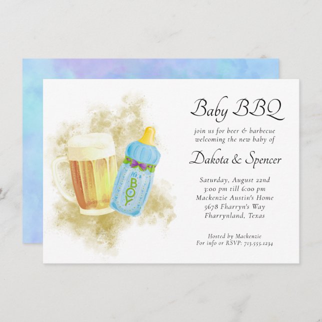 Invitación Beber barbacoa y cerveza | Tema de la ducha al air (Anverso / Reverso)