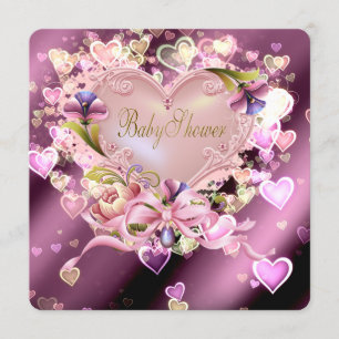 Invitación Beber bebé Damask de corazón rosado