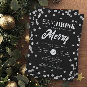 Invitación Beber bebida Merry Silver Purpurina negro navidad
