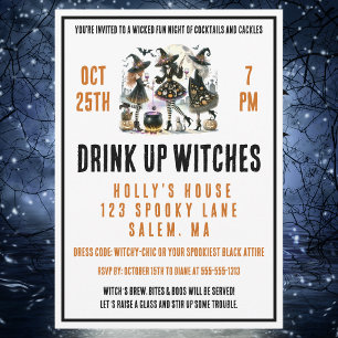 Invitación Beber brujas Chicas Noche Halloween