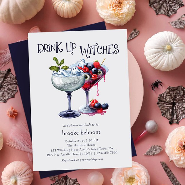 Invitación Beber brujas Cócteles de Halloween Ducha Nodal (Drink up Witches Halloween Cocktail Bridal Shower Invitation by Darling & May)