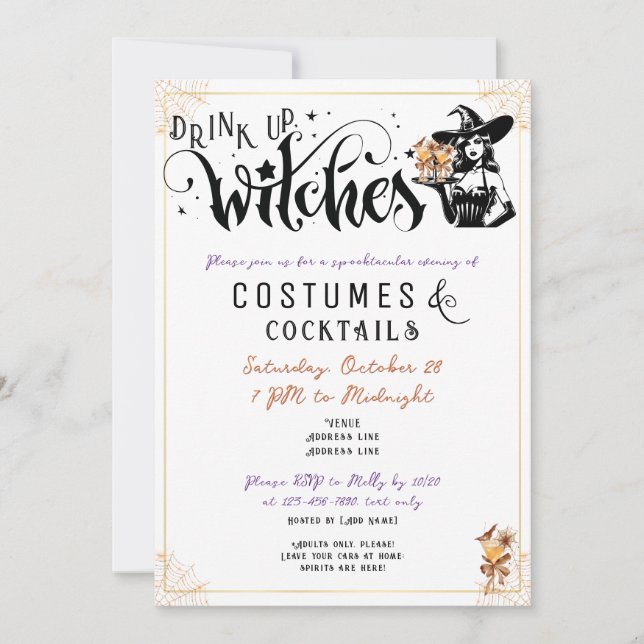 Invitación Beber brujas Vestir Cócteles Parte Halloween (Anverso)