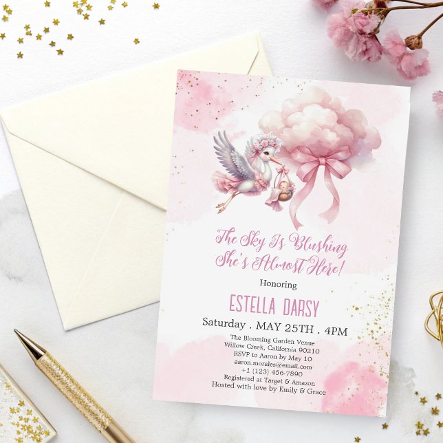 Invitación Beber de cigüeñas rosadas y de nubes (Subido por el creador)