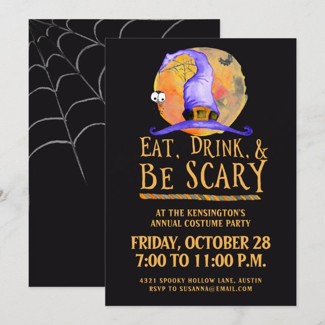 Invitación Beber de Halloween es un Fiesta de disfraces aterr (Anverso / Reverso)