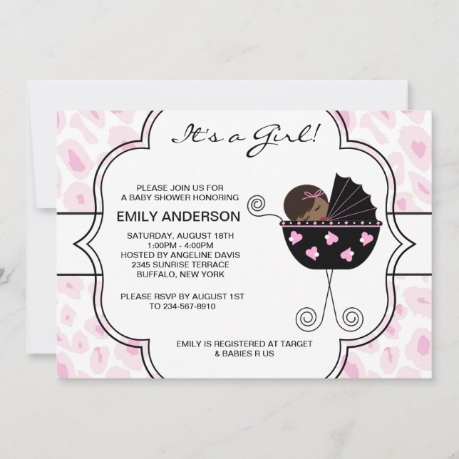 Invitación Beber de leopardo negro rosa (Anverso)