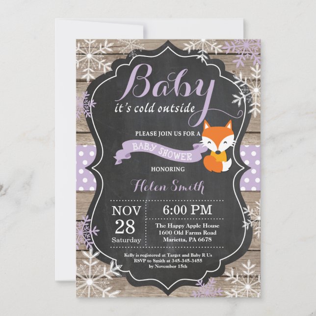 Invitación Beber el frío fuera de la Baby Shower Chica Purple (Anverso)