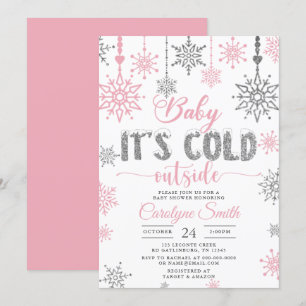 Invitación Beber, frío fuera de Baby Shower Chica rosado