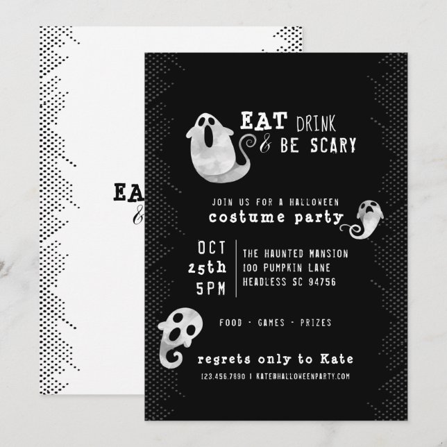 Invitación Beber ghost suave ser disfraz de Halloween (Anverso / Reverso)