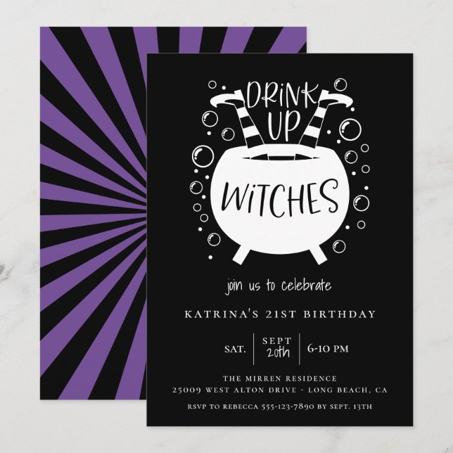 Invitación Beber las brujas Tema de Halloween Cumpleaños (Anverso / Reverso)