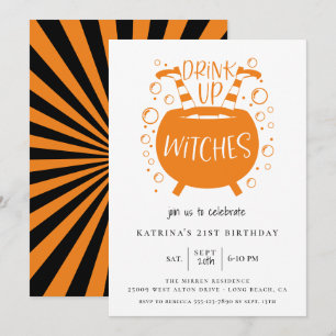 Invitación Beber las brujas Tema de Halloween Cumpleaños
