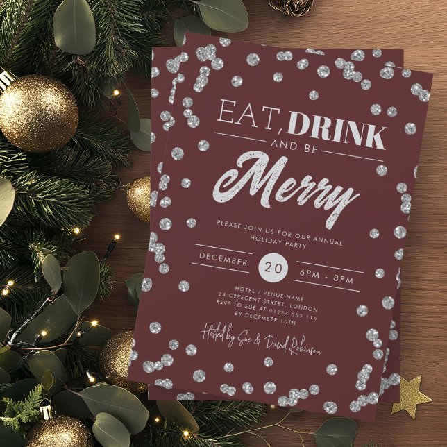 Invitación Beber merry plata Purpurina borgoña festividad (Subido por el creador)