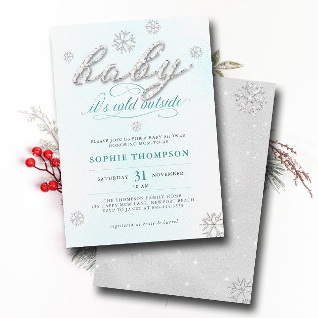 Invitación Beber su frío fuera de Diamantes de imitación Purp (baby its cold outside neutral baby shower invitation rhinestones snowflakes winter wonderland white)