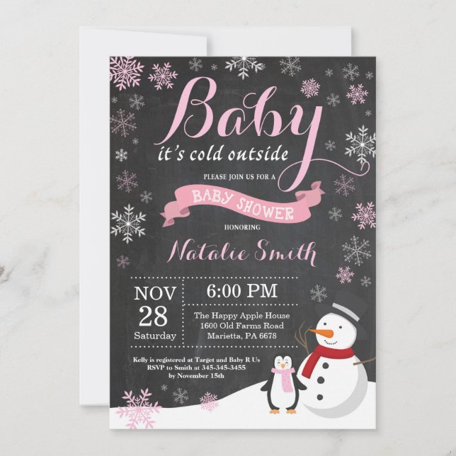 Invitación Beber su frío fuera del Chica de invierno Baby Sho (Anverso)