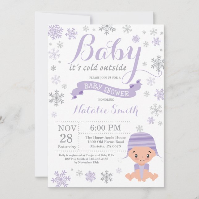 Invitación Beber su frío fuera del Chica de invierno Baby Sho (Anverso)