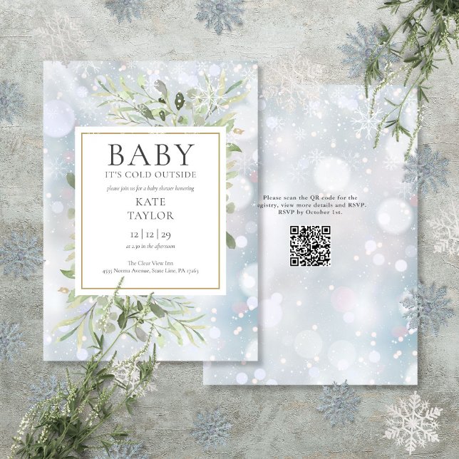 Invitación Beber su frío fuera del código QR Baby Shower invi (Baby Its Cold Outside QR Code Winter Baby Shower Invitation)
