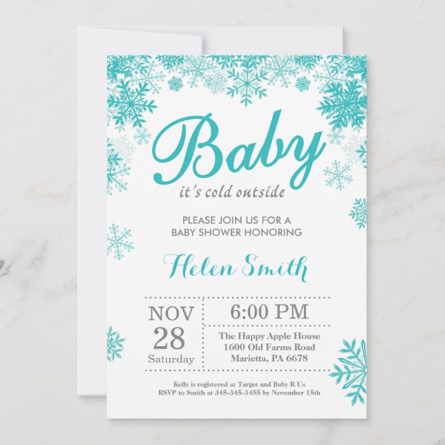 Invitación Beber su frío fuera del invierno Baby Shower morad (Anverso)