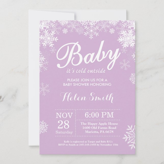 Invitación Beber su frío fuera del invierno Baby Shower morad (Anverso)