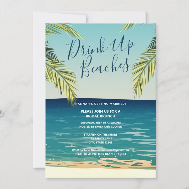 Invitación Beber tropical playas Brunch de novias (Anverso)