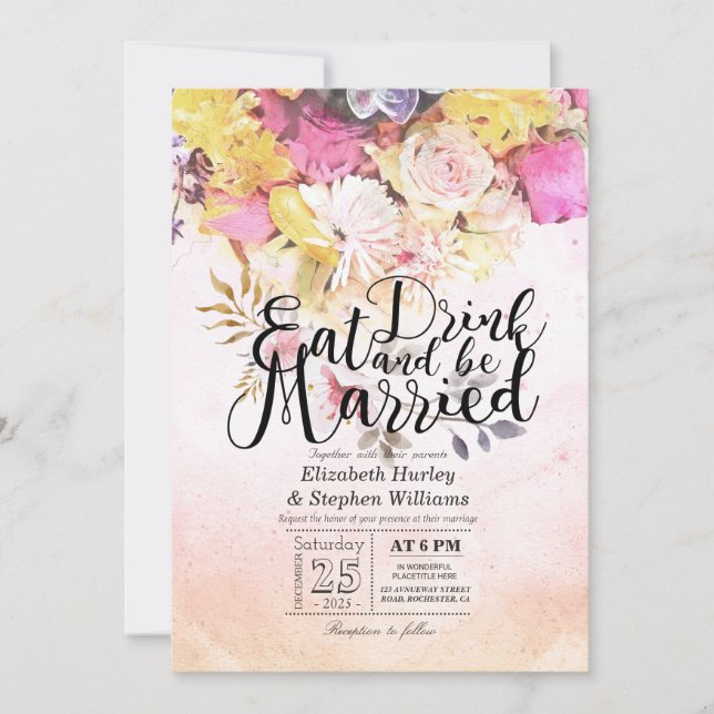 Invitación Beber y casarse Boda de las flores acuáticas (Anverso)