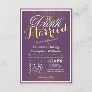 Invitación Beber y casarse Moda Purpurina de oro morado